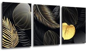 Impresi Obraz Abstraktné kvety čierno zlaté - 150 x 70 cm (3 dielny)