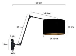 Nástenné svetlo Prestige Chic čierna/čierna-zlatá Výška 90 cm, Čierna, Obývacia izba / jedáleň, kov, Nástenné svietidlo