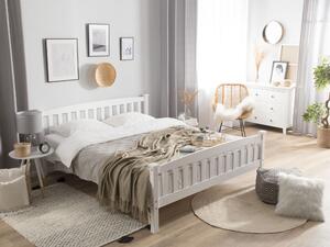 Biela drevená posteľ s rámom 160x 200 cm, minimalistický škandinávsky dizajn