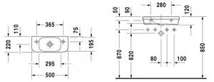 DURAVIT Dura Style umývadlo 50 x 22 cm otvor pre batériu vpravo, bez prepadu, biele 0713500008