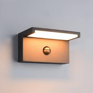LED vonkajšie nástenné svietidlo Ravi, antracitová Šírka 18 cm Senzor, IP54, Čierna, Hliník, Moderný, Nástenné svietidlo