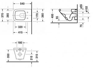DURAVIT Dura Style závesná WC misa 37 x 54 cm biela s úpravou WonderGliss 25360900001