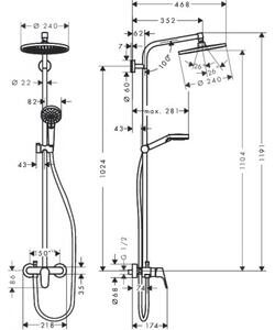 Hansgrohe Crometta S 240 sprchový systém 1jet Showerpipe biela/chróm 27269000