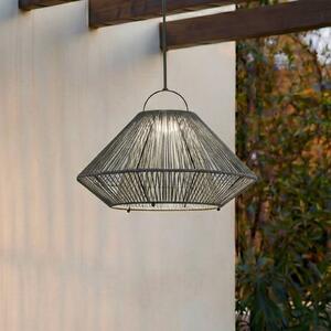 Lindby LED solárna závesná lampa Austas, sivá, Ø 50 cm, USB, IP54, Hliník / sivá / zinok, Plast, Moderný
