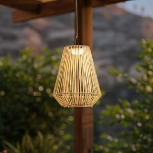 Lindby LED solárna závesná lampa Austas, béžová, Ø 32 cm, USB, IP54, Krémová / jantárovo žltá, Plast, Moderný