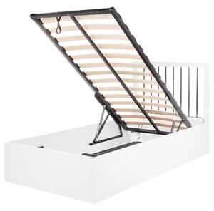 Posteľ s úložným priestorom biela MDF 90 x 200 cm rám postele s lamelovým roštom a čelom moderný dizajn spálňa
