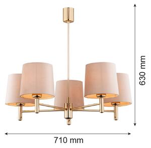 Argon 2105 - Luster na tyči PONTE 5xE27/15W/230V mosadz/béžová