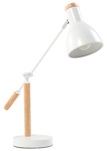Kancelárska lampa biely kov a drevo 50 cm rameno a tienidlo nastaviteľný kábel s vypínačom priemyselného vzhľadu