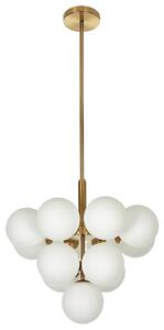 Závesná lampa mosadzná kovová 100 cm s 13 tienidlami biele sklenené tienidlá elegantný luster