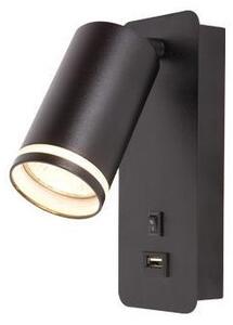 Nástenné bodové svietidlo s USB nabíjačkou 1xGU10/35W/230V čierna