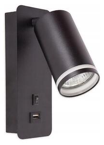 Nástenné bodové svietidlo s USB nabíjačkou 1xGU10/35W/230V čierna