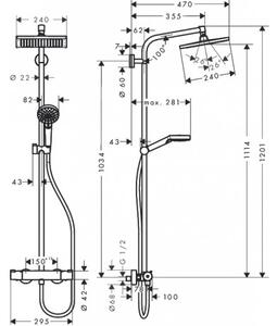 Hansgrohe Crometta sprchový systém E 240 1jet EcoSmart 9 l/min Showerpipe s termostatom chróm, 27281000