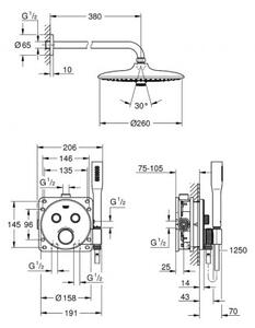 Grohe Grohtherm SmartControl sprchový set 5v1 s termostatom pod omietku, sprcha 260 mm, chróm 34744000