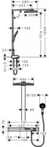 Hansgrohe Rainmaker Select - sprchový systém Showerpipe 460 2-prúdy s termostatom a poličkou 70cm biela/chróm, 27109400