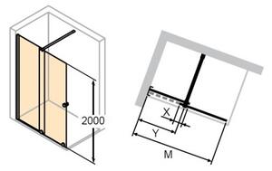 HÜPPE XTENSA dvere posuvné 101-1200 Walk-In 1-dielne s pevn segmentom upev vľavo profily-čierne, číre sklo AP XT0103123322