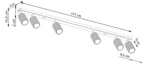 Stropné bodové svietidlo Carbon, čierne, dĺžka 117 cm, hliník, 6 svetiel