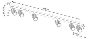 Stropné bodové svietidlo Carbon, biele, dĺžka 117 cm, hliník, 6 svetiel