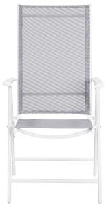 Sada 6 záhradných stoličiek so sklopným sklopným sivým textilným bielym hliníkovým rámom