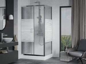 Mexen Apia sprchovací kút s posuvnými dverami 120 (dvere) x 80 (stena) cm, 5mm číre sklo s pásikmi, chrómový profil + biela sprchová vanička RIO s chrómovým sifónom, 840-120-080-01-20-4510