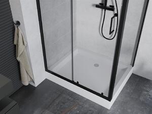 Mexen APIA, sprchový kút s posuvnými dverami 120 (dvere) x 90 (stena) cm, 5mm číre sklo, čierny profil + biela sprchová vanička RIO, 840-120-090-70-00-4510