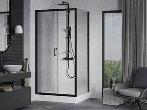 Mexen APIA, sprchový kút s posuvnými dverami 100 (dvere) x 80 (stena) cm, 5mm číre sklo, čierny profil + biela sprchová vanička RIO, 840-100-080-70-00-4510