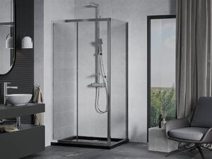 Mexen Apia sprchovací kút s posuvnými dverami 100 (dvere) x 70 (stena) cm, 5mm číre sklo, chrómový profil + čierna sprchová vanička s chrómovým sifónom, 840-100-070-01-00-4070