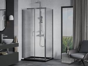 Mexen Apia sprchovací kút s posuvnými dverami 100 (dvere) x 70 (stena) cm, 5mm číre sklo, chrómový profil + čierna sprchová vanička s chrómovým sifónom, 840-100-070-01-00-4070