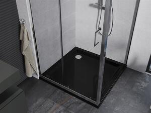 Mexen Apia sprchovací kút s posuvnými dverami 100 (dvere) x 100 (stena) cm, 5mm číre sklo, chrómový profil + čierna sprchová vanička s chrómovým sifónom, 840-100-100-01-00-4070