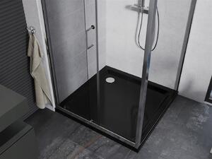 Mexen Apia sprchovací kút s posuvnými dverami 100 (dvere) x 100 (stena) cm, 5mm číre sklo, chrómový profil + čierna sprchová vanička s chrómovým sifónom, 840-100-100-01-00-4070