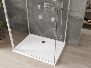 Mexen Omega, 3-stenový sprchovací kút s posuvnými dverami 110 (dvere) x 80 (stena) x 190 cm, 8mm číre sklo, chrómový profil + biela sprchová vanička SLIM, 825-110-080-01-00-3S-4010