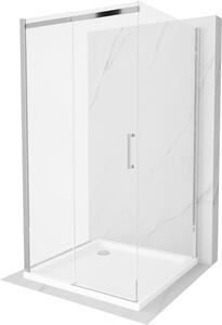 Mexen Omega, 3-stenový sprchovací kút s posuvnými dverami 100 (dvere) x 100 (stena) x 190 cm, 8mm číre sklo, chrómový profil + biela sprchová vanička SLIM, 825-100-100-01-00-3s-4010
