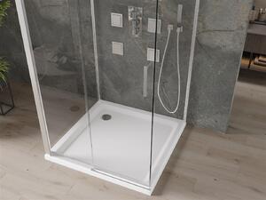 Mexen Omega, 3-stenový sprchovací kút s posuvnými dverami 100 (dvere) x 100 (stena) x 190 cm, 8mm číre sklo, chrómový profil + biela sprchová vanička SLIM, 825-100-100-01-00-3s-4010