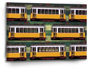 Sablio Obraz Lisabonské historické električky Zelený Pattern - 90x60 cm