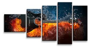 Sablio Obraz - 5-dílný Ohnivá gitara - 100x60 cm