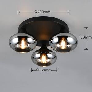 Stropné svietidlo Divina, dymová farba, Ø 39 cm, 3-pl., sklo, Hliník / sivá / zinok, Obývacia izba / jedáleň, Sklo, Moderný, Stropné svetlo