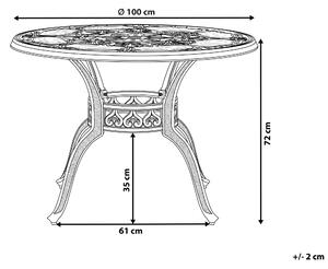 Záhradný stôl Guľatý hnedý hliníkový, ø 100 cm, vintage