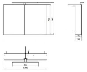 EMCO ASIS MEE zrkadlová skrinka 100x70cm, 2 dverová,korpus hliník, 949805052