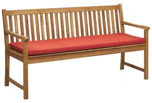 Záhradná lavička agátové drevo 160 cm s červeným vankúšom lamelový dizajn rustikálny štýl