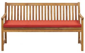 Záhradná lavička agátové drevo 160 cm s červeným vankúšom lamelový dizajn rustikálny štýl