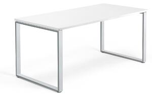 Kancelársky pracovný stôl QBUS, O-rám, 1600x800 mm, biela/strieborná