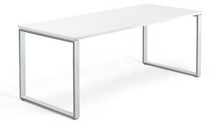 Kancelársky pracovný stôl QBUS, O-rám, 1800x800 mm, biela/strieborná