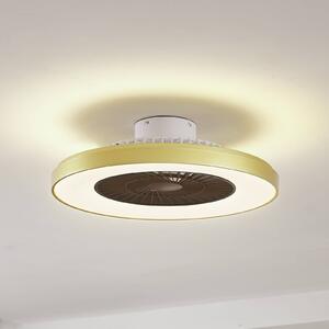 Lindby LED stropný ventilátor Teleo, mosadz, DC, tichý, Tuya, Mosadz / zlato, Obývacia izba / jedáleň, Plast, Moderný