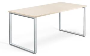 Kancelársky pracovný stôl QBUS, O-rám, 1600x800 mm, breza/strieborná