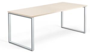Kancelársky pracovný stôl QBUS, O-rám, 1800x800 mm, breza/strieborná