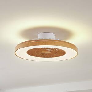 Lindby LED stropný ventilátor Teleo, Ø 58 cm, farba dreva,, Svetlé drevo, Obývacia izba / jedáleň, Plast, Moderný