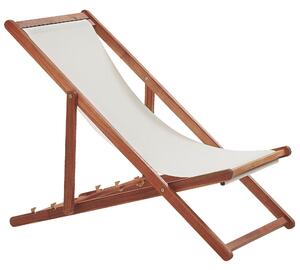 Záhradné ležadlo z tmavého dreva béžové látkové sedadlo skladacia plážová stolička s mäkkou opierkou hlavy