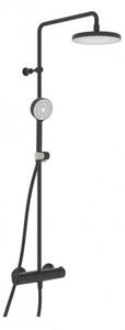 Hansa MICRA sprchový systém s hlavovou sprchou s termostatom na stenu chróm a 3-prúdovou ručnou sprchou, matná čierna 443501303