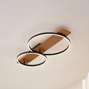Lindby LED stropné svietidlo Galad, čierne, drevo, 2 svetlá, 75 cm, Svetlé drevo, Obývacia izba / jedáleň, Drevo, Moderný, Stropné svetlo