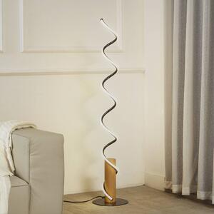 LED stojacia lampa Lindby Spiraali, sivá, drevo, výška 133 cm