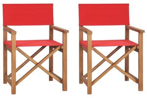 Skladacie režisérske stoličky 2 ks červené tíkový masív